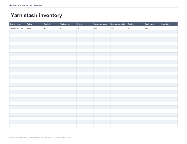 Preview of Printable Yarn Stash Project Workbook